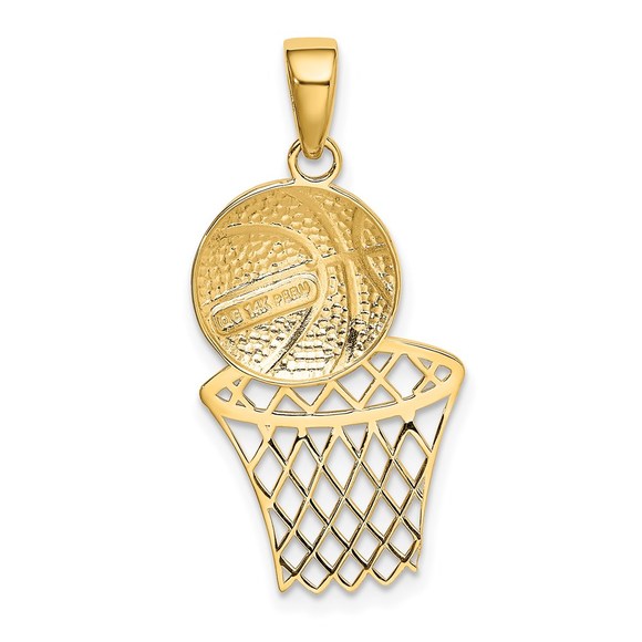 14k Yellow Gold Genuine Sports Diamond-Cut Basketball and Net Charm - Picture 4 of 5